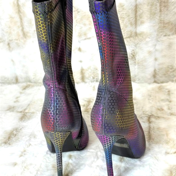 Pazzle Metallic Rainbow Mid Calf Pointy Toe High Heel Boots - Picture 8 of 8